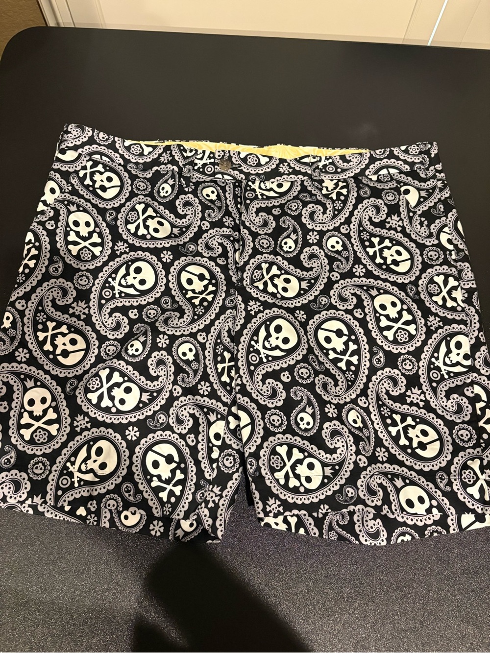 Black Paisley Skull Flat Front Men’s Shorts